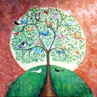 danasimson.com art print many birds one tree shows diverse birds all together in the tree of life