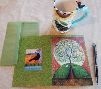 Danasimson.com Back of "many Birds One Tree" Gift card with vellum envelope