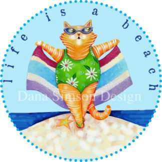 Danasimson.com "Life's a Beach" beach cat car art sticker