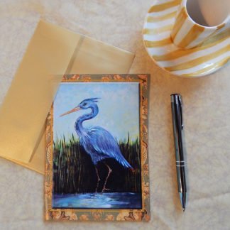 Danasimson.com Gift card Blue Heron in marsh with vellum envelope