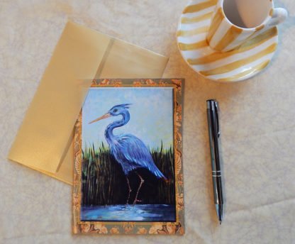 Danasimson.com Gift card Blue Heron in marsh with vellum envelope