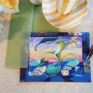 Danasimson.com Gift card "hop to it" Frog and Daisy with vellum envelope