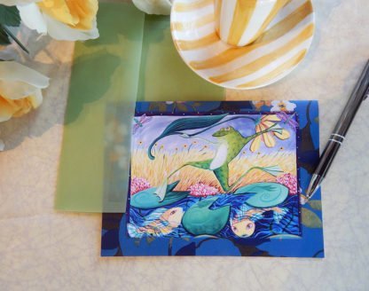 Danasimson.com Gift card "hop to it" Frog and Daisy with vellum envelope