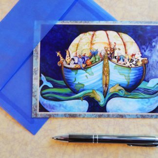 Danasimson.com Gift card "Earth Ark" Noah's ark in shape of the earth vellum envelope