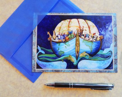 Danasimson.com Gift card "Earth Ark" Noah's ark in shape of the earth vellum envelope