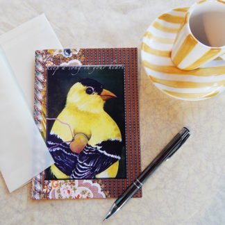 Danasimson.com Gift card "Keep a song in your heart" finch with heart with vellum envelope