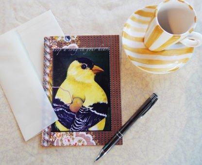 Danasimson.com Gift card "Keep a song in your heart" finch with heart with vellum envelope