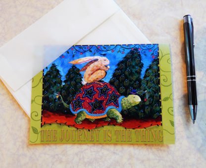 Danasimson.com Gift card "Journey is the thing" tortoise and hare with vellum envelope