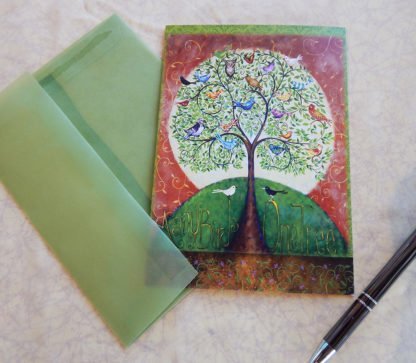 Danasimson.com Gift card "Many Birds One Tree" with vellum envelope