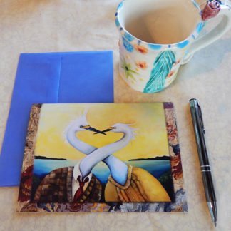 Danasimson.com Gift card "No rEgrets" two egrets with necks intertwined with vellum envelope
