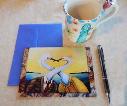 Danasimson.com Gift card "No rEgrets" two egrets with necks intertwined with vellum envelope