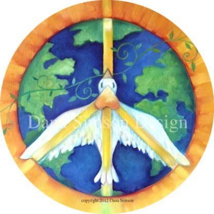 Danasimson.com "peace" with dove over the earth car art sticker