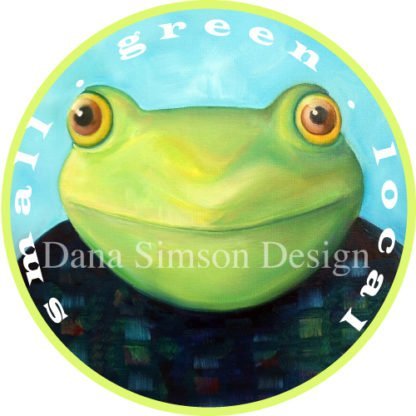 Danasimson.com "Small Green Local" with frog face car art sticker