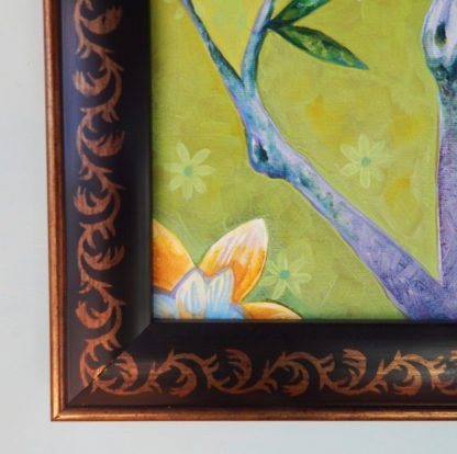 Danasimson.com original painting golden bird in folk art frame