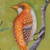 Danasimson.com original painting golden bird in folk art frame detail