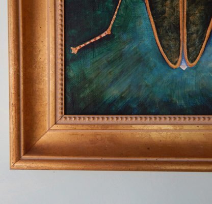 Danasimson.com original painting lightening bug in gold frame detail