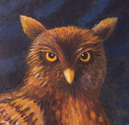 Danasimson.com original painting Night owl face detail folk art frame detail