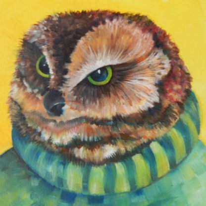 Danasimson.com original Owl portrait painting face detail