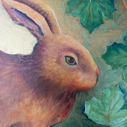 Danasimson.com original Rabbit painting in folk art frame face detail