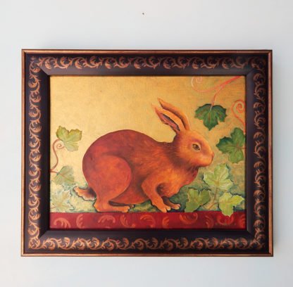 Danasimson.com original Rabbit painting in folk art frame