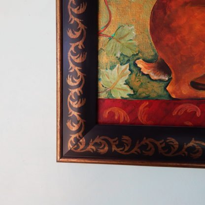 Danasimson.com original Rabbit painting in folk art frame detail