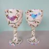 Danasimson.com Wedding goblets with birds over a floral background. Customizable.