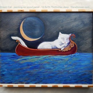 Danasimson.com cat asleep in canoe painting on wood