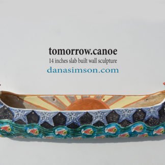 Danasimson.com Ceramic wall sculpture; Tomorrow canoe with sunrise interior