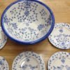 Danasimson.com Custom Wedding bowl; Wishing you happy nest. Bowl interior with matching dessert plates. Cobalt blue and white.