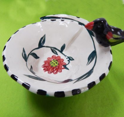 Danasimson.com Little ceramic bowl with a black bird on edge