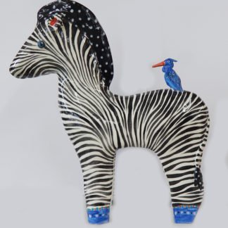 Danasimson.com Large zebra sculpture with little blue heron on his back