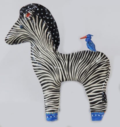 Danasimson.com Large zebra sculpture with little blue heron on his back