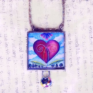 danasimson.com Handcrafted double sided beveled glass pendents with bead detail. Heart image.