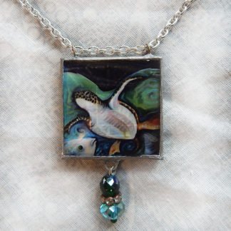 Danasimson.com Sea Turtle Necklace two sided pendent-handmade with beveled glass and beads added.