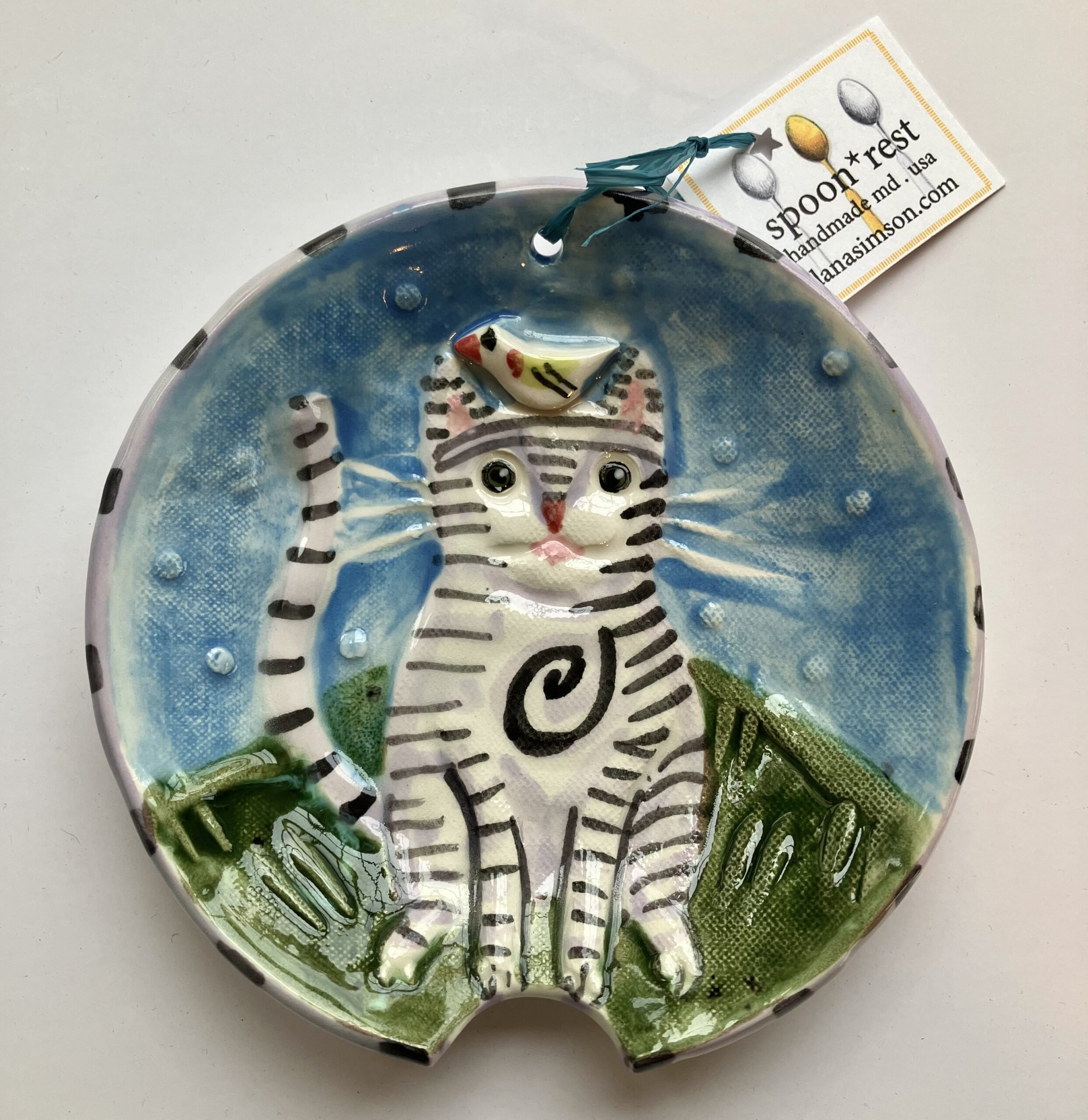 Our handmade ceramic striped cat spoon rest is fun functional art !