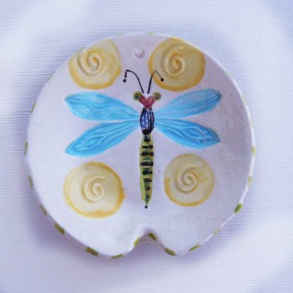 Danasimson.com Handmade ceramic colorful dragonfly spoon rest
