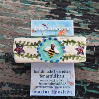 Honey bee french barrette on tag. ceramic