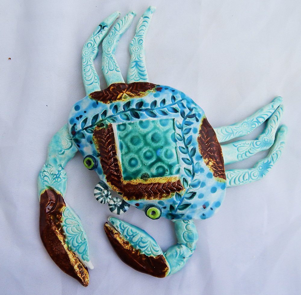 handmade green aqua crab