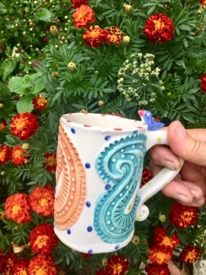 paisley days mug with little bird