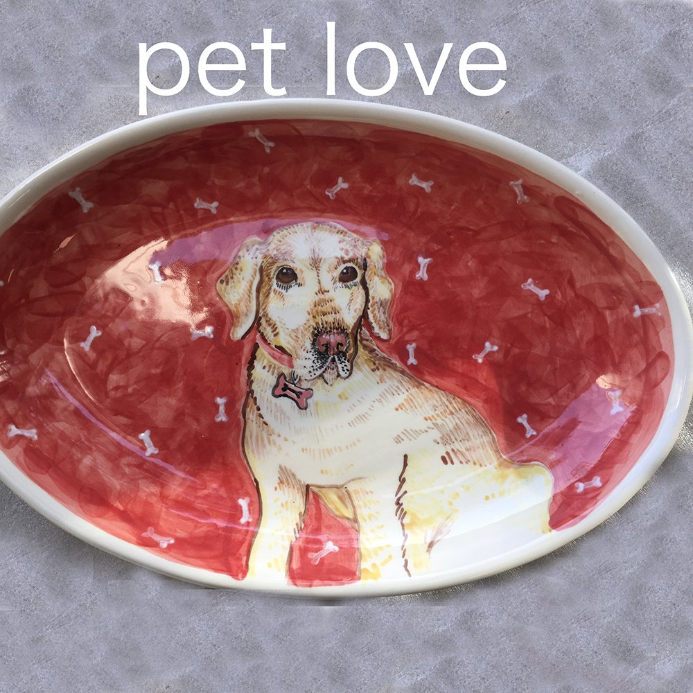 pet love-shows a platter with a white lab